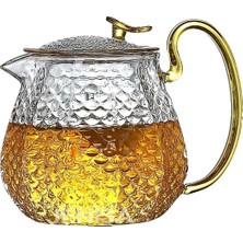 Zemira Cam Demlik 550 ml - Isıya Dayanıklı, Cam Süzgeçli Altın Kulplu Çay Keyfi