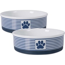 Zemira Bone Dry Paw & Patch Seramik Evcil Hayvan Koleksiyonu, Büyük Set, 19 x 6 Cm, Deniz Mavisi, 2 Parça