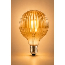 Naturel Dekor Yuvarlak Kesim Çizgili Kırılmaz Gövde Amber E27 Rustik Ampul 2700K 4,5W