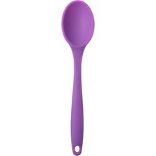 Zemira Servis Yemek Hazırlama Kaşığı, Yumuşak Uç, Komple Silikon, 27 Cm, Mor Kaşık, Yanmaz Yapı