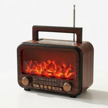 Zemira Nostaljik Şömineli Radyo Aux Solar Panelli Şarjlı Ses Bombası Hoparlör