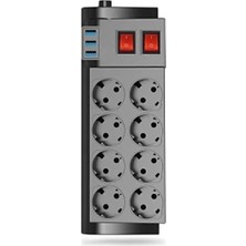 Zemira 8 Prizli Çoklu Priz - 3 USB Portu, Çift Anahtarlı Güvenli Kontrol, Aşırı Akım & Kısa Dev