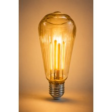 Naturel Dekor Armut Kesim Çizgili Amber E27 Rustik Ampul 500 Lümen 4,5W