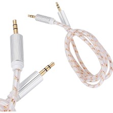 Zemira 3.5mm Erkek-Erkek Stereo 1 Metre Kutulu Altın Örgülü Aux Kablo, Ses Kablosu, Yüksek Kaliteli S