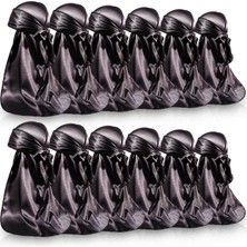 Zemira Forcewave 12 Adet Ipeksi Durag Erkekler Kadınlar Için Saten Durags 360 Dalgalar Için, 12 Siyah, M-L