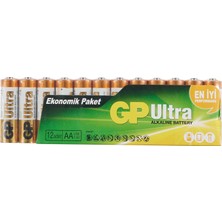 Zemira Batteries GP15AU Ultra Alkalin LR6/E91/AA Kalem Pil, 1.5 Volt, 12'li Paket, Bakır/siyah/beyaz