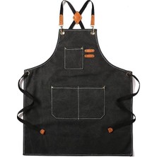 Zemira Valkyrie Unisex Kanvas Mutfak Önlüğü Ayarlanabilir Askılı Cepli Barista Garson Servis Önlüğü Siyah