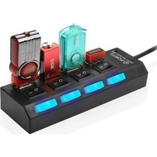 Zemira 4 Port USB 2.0 Hub Çoğaltıcı Çoklayıcı Switch Işıklı Anahtarlı