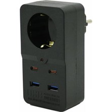 Zemira Chermik WINNBOSS-3438 Termal Akım Korumalı Duvar Tipi Priz - 2 Usb, 2 Type-C, Siyah, CHRMK6514