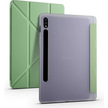 Zemira Zore Tab S7 T870 Tri Folding Kalem Bölmeli Standlı Yeşil