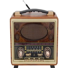 Zemira M-2027BT Ahşap Eskitme Kaplama Radyo Fm Am Sw USB Tf Aux Destekli Hoparlör, Kahver