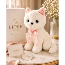 Liora Dünyası Beyaz Peluş Kedi Oyuncağı – Pembe Fiyonklu Ultra Yumuşak, Sevimli Sarılmalık Peluş