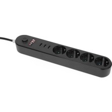 Zemira Akım Korumalı 4'lü Priz 3 Port USB Çoklu Grup Priz 2 Metre Kablo 10A - Siyah