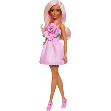 Zemira Fashionistas Oyuncak Bebek No. 238, Pastel Pembe Saçlı, Gül Üstlü, Askısız Elbise, Inci Saç