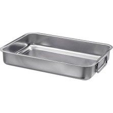 Zemira Metal Kare Fırın Kabı 24X34 cm Paslanmaz Çelik Kulplu Kare Fırın Pişirme Tepsisi