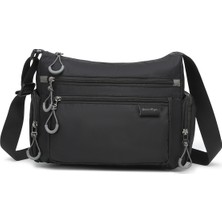 Smart Bags Siyah Orta Boy Çok Cepli Su Geçirmez Ultra Hafif Kumaş Kadın Çapraz Çanta