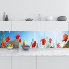 Zemira Mutfak Tezgah Arası Folyo Fayans Kaplama Folyosu Gelincikler 60X100 cm
