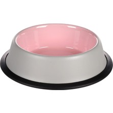 Zemira Flamingo Fl Nell Boyalı Çelik Mama Kabı, Antıslıp, Gri-Pembe, 200ML