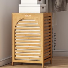 İbico Ibico İ21-153 Kirli Çamaşır Sepeti Sepet 43X33X67CM Kumaş Çantalı Kalın Ahşap Bambu
