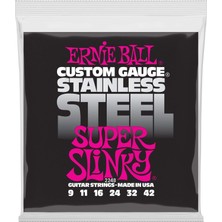Zemira Ernie Ball Süper Slinky Paslanmaz Çelik Yara Elektro Gitar Telleri, Ölçü 9-42
