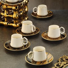 Zemira Sandro Moreno 1453 Kariye Geometrik Gold 12 Parça 6 Kişilik Kahve Fincan Takımı 90 ml