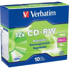 Zemira Verbatim Cd-Rw 700MB 4X-12X Yeniden Yazılabilir Boş Medya - Ince Mücevher Kılıflarında 10 Disk, Güm
