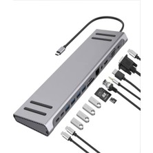 Zemira 14 In 1 Hub USB 3.0-SD/TF-RJ45-HDMI-VGA-USB-C 60W Dönüştürücü Çoklayıcı