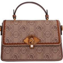 Lêvi D'or Monogram Baskılı Logo Detaylı Şık Tasarım Kadın El ve Omuz Çantası Camel