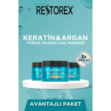 Zemira Restorex Keratin & Argan Onarıcı Saç Bakım Maskesi 3X300 ml - Yıpranmış Hasar Görmüş Saçlar Boto