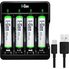 Zemira I-Gen G490 4'lü Pil Aleti + 4 Adet Aaa 900 Mah Ince Şarjlı Kalem Pilli Set 1.2V Ni-Mh