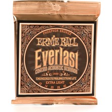 Zemira Ernie Ball Everlast Ekstra Hafif Kaplamalı Fosfor Bronz Akustik Gitar Telleri, Ölçü 10-50