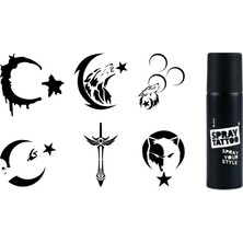 Zemira Türkçü Milliyetçi Desenler 6 Adet Şablon Siyah Sprey Geçici Dövme Seti
