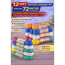 Nova Premium Ex 12 Adet Naylon Çamaşır Ipi 6 Metre Dayanıklı Örgü Çamaşır Askı Ipi Toplam 72 Metre