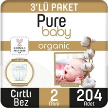 Zemira Pure Baby Organik Pamuklu Cırtlı Bez 3'lü Paket 2 Numara Mini 204 Adet