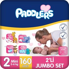 Zemira Paddlers Bebek Bezi 2 Numara Mini (3-6 Kg) 160 Adet – 2’li Set