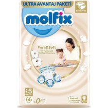 Zemira Molfix Bebek Bezi Pure&soft Junior 5 Beden Aylık Paket 66 Adet