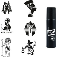 Zemira Antik Mısır Tanrıları Sprey Dövme ile Geçici Dövme Yapma Seti Siyah Spray Tattoo