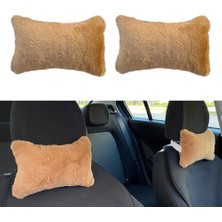Ozkr Store Yumuşak Peluşlu Ortopedik Araba Seyahat Boyun Yastığı 2'li Kahverengi
