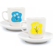 Zemira Renkli Papatyalar 2 Kişilik 4 Parça Türk Kahvesi Fincan Seti - Hediyelik Kahve Fincanı Seti