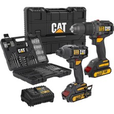 Zemira Cat DXK201 18VOLT/2.0AH Li-Ion Çift Akülü Kömürsüz Profesyonel Şarjlı Darbeli Matkap + DX7030 Kömür