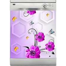Zemira Bulaşık Makinesi Sticker Kaplama Beyaz Eşya Kaplama 3D Altigen Mor Çiçek