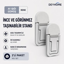 Zemira Taşınabilir Standı, Gümüş, Nano Yapışkanlı, Isı Dağıtıcı, 2 Kademeli Açı Ayarlı, 2'li Set
