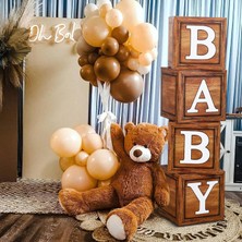 Brf Store A2TOPTAN 33 Parça Baby Yazılı Şeffaf Kutu ve Balon Seti (Ahşap)