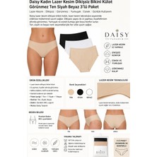 Daisy Tasarım Kadın Lazer Kesim Dikişsiz Bikini Külot 3'lü Paket Siyah Beyaz Ten Rengi Görünmez Esnek Konforlu
