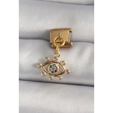 Lizbon Center 316L Çelik Gold Renk Sallantı Zirkon Taşlı Göz Model Nomination Charm 5886 - HBSBLC6915-5836