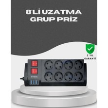 Lizbon Center Akım Korumalı 8’li Priz 3 Usb’li Uzatma Kablosu Isıya Dayanıklı 2 Metre - HBSBLC9134-3073