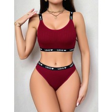 Kadın Bordo Love Yazılı Sütyen Kilot Takımı 5157
