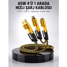 Lizbon Center 65W 4'ü 1 Arada Çoklu Şarj Kablosu – Usb-C Usb-A Lightning Veri ve Şarj Deste? - HBSBLC7766-3
