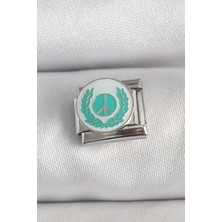 Lizbon Center 316L Çelik Gümüş Renk Beyaz Mavi Barış Işareti Işlemeli Nomination Charm 5 - HBSBLC8930-9