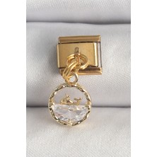 Lizbon Center 316L Çelik Gold Renk Sallantı Zirkon Taşlı Balina Model Nomination Charm 5886 - HBSBLC3355-6562